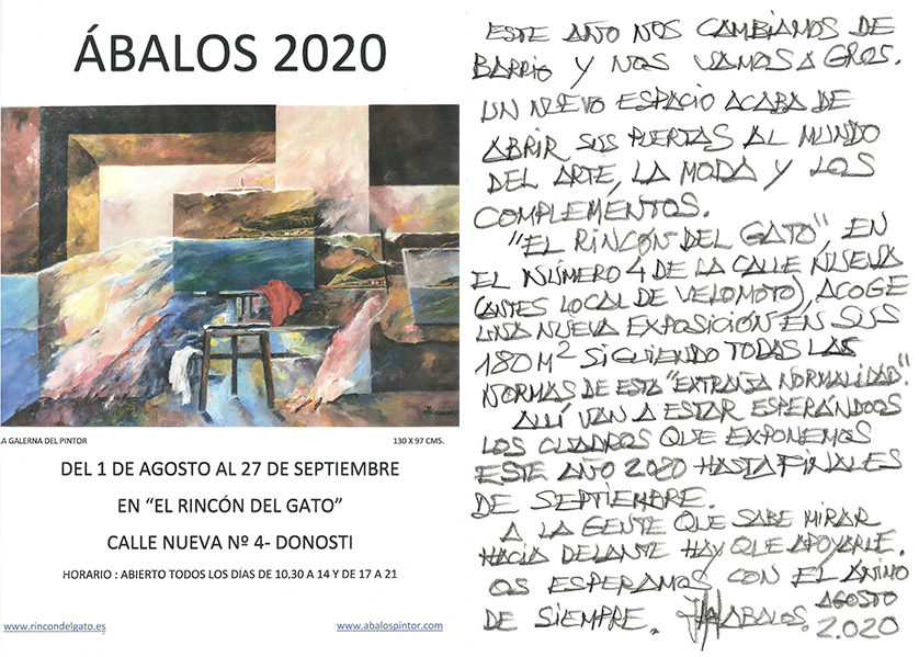 Exposición en Donosti 'El Rincón del Gato' desde el 01 de Agosto hasta el 27 de septiembre de 2020